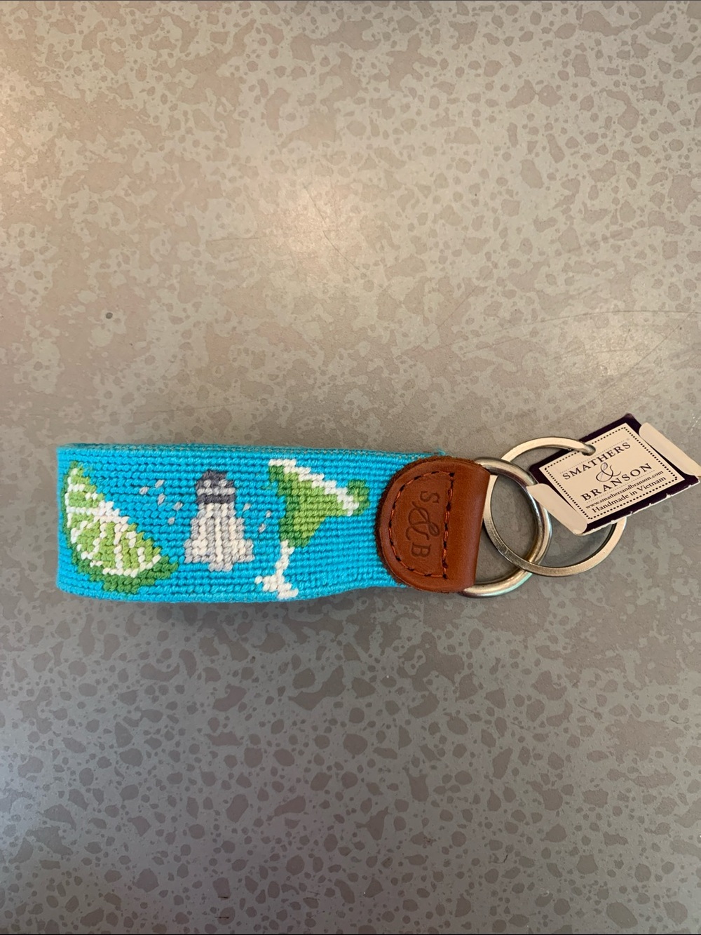 Smathers & Branson Turquoise Needlepoint Key Fob with Lime & Cocktail Motif - Picture 5 of 5
